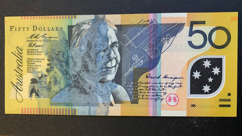 R516a 1995 $50 Australia  Polymer Banknote Fraser Evans Misprint Uncirculated.