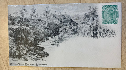 Tasmania 1898 2d envelope with view On the Esk near Launceston