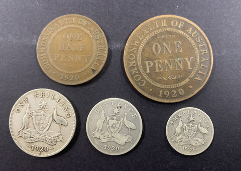 Australia 1920 Pre Decimal 5 Coin Set