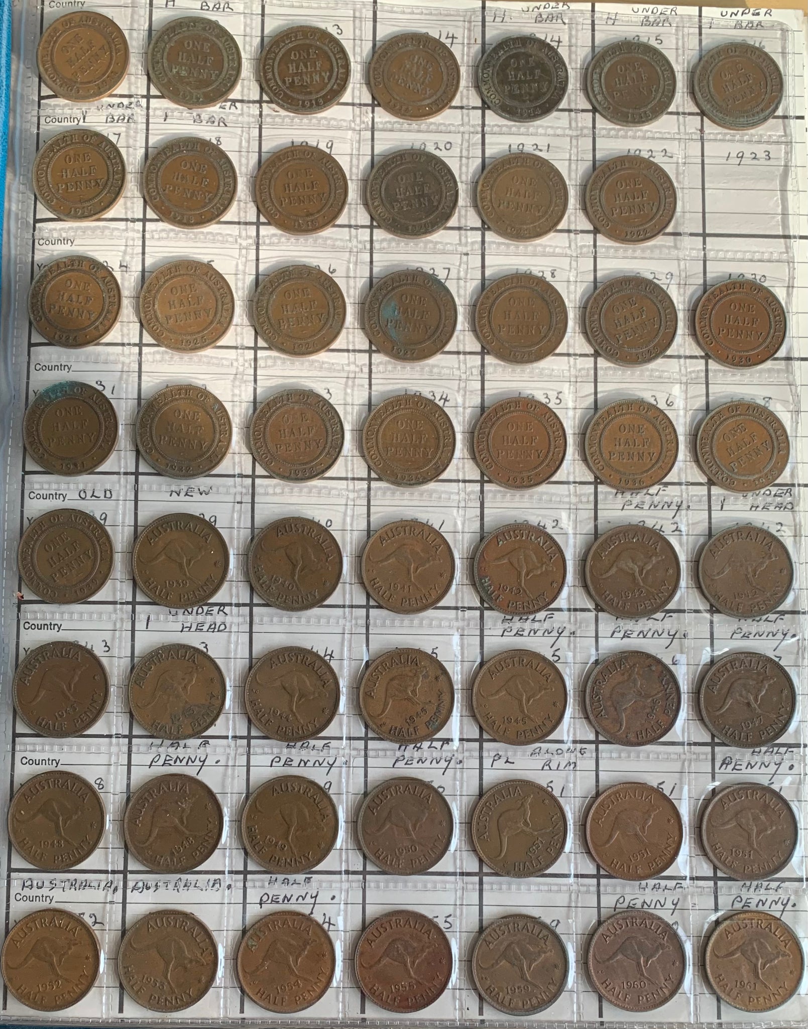 Australia Half Penny  ½d Halfpenny Set Excluding 1923 nice condition