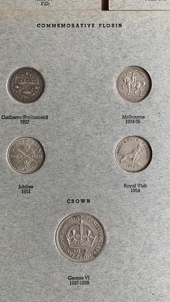 Australia 1910-64 Coin Type set Inc. Melbourne Centenary Florin in Dansco Album