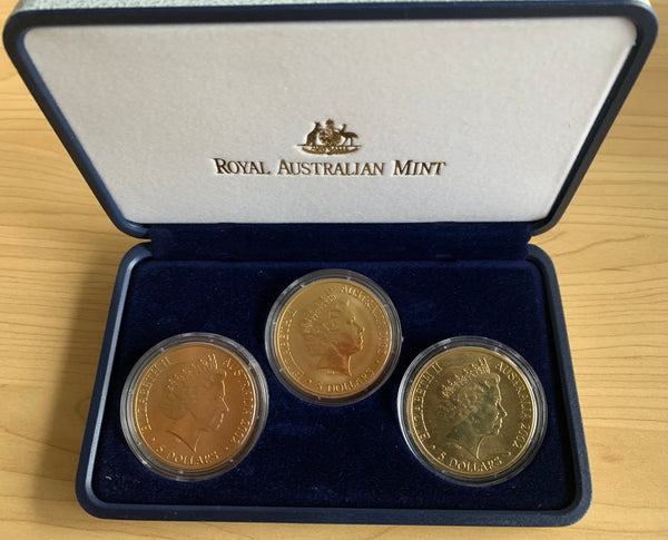 2002 Royal Australian Mint $5 Manchester Commonwealth Games 3 Coin Set