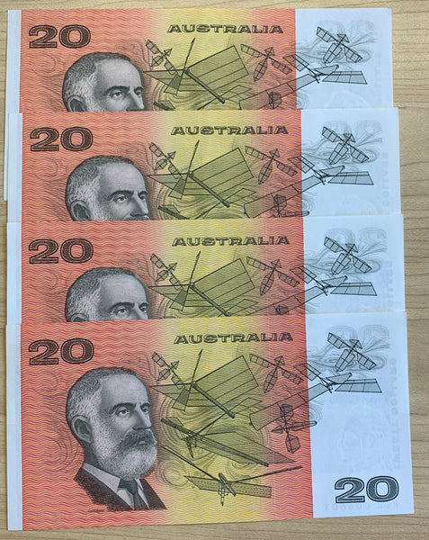 Australia R412 $20 Fraser Higgins Uncirculated with Teller Flicks run 4 Banknotes