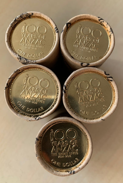 Australia 2014 - 2018 Royal Australian Mint $1 ANZAC Mint Coin Rolls