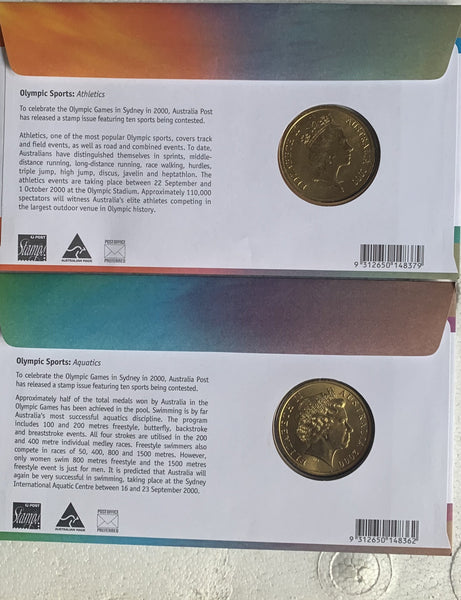 2000 Australian Sydney Olympics $5 Swimming & $5 Athletics Coin PNC Folders (2)