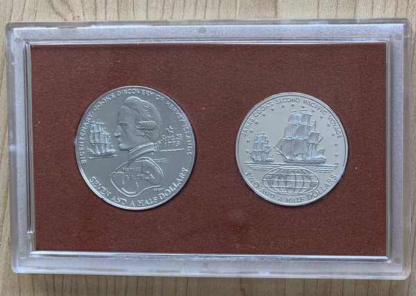 Cook Islands 1973 $7.5 & $2.5 Captain Cook Silver Proof Coin Set