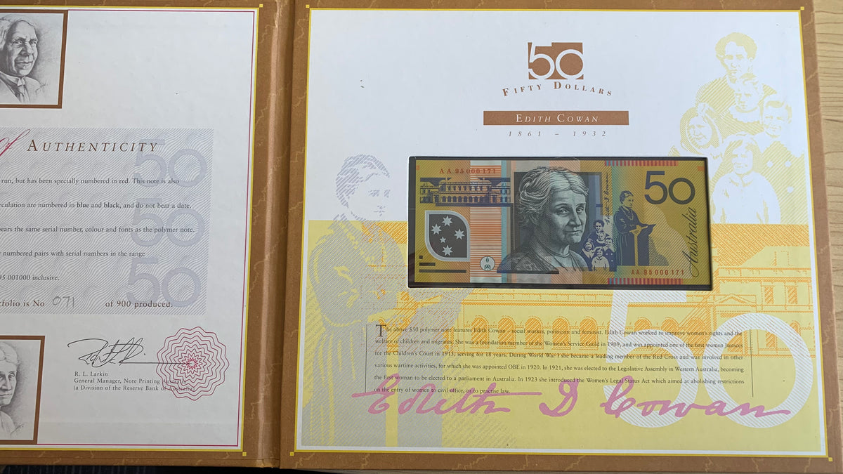 Australia 1995 $50 Paper & $50 Polymer Banknote Folder only 900 made ...