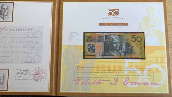 Australia 1995 $50 Paper & $50 Polymer Banknote Folder only 900 made