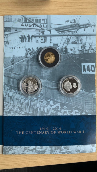 Australia Kiribati 2014 "The Centenary of WW1" with 2 x $10 Silver & 2g .585 Gold Coins