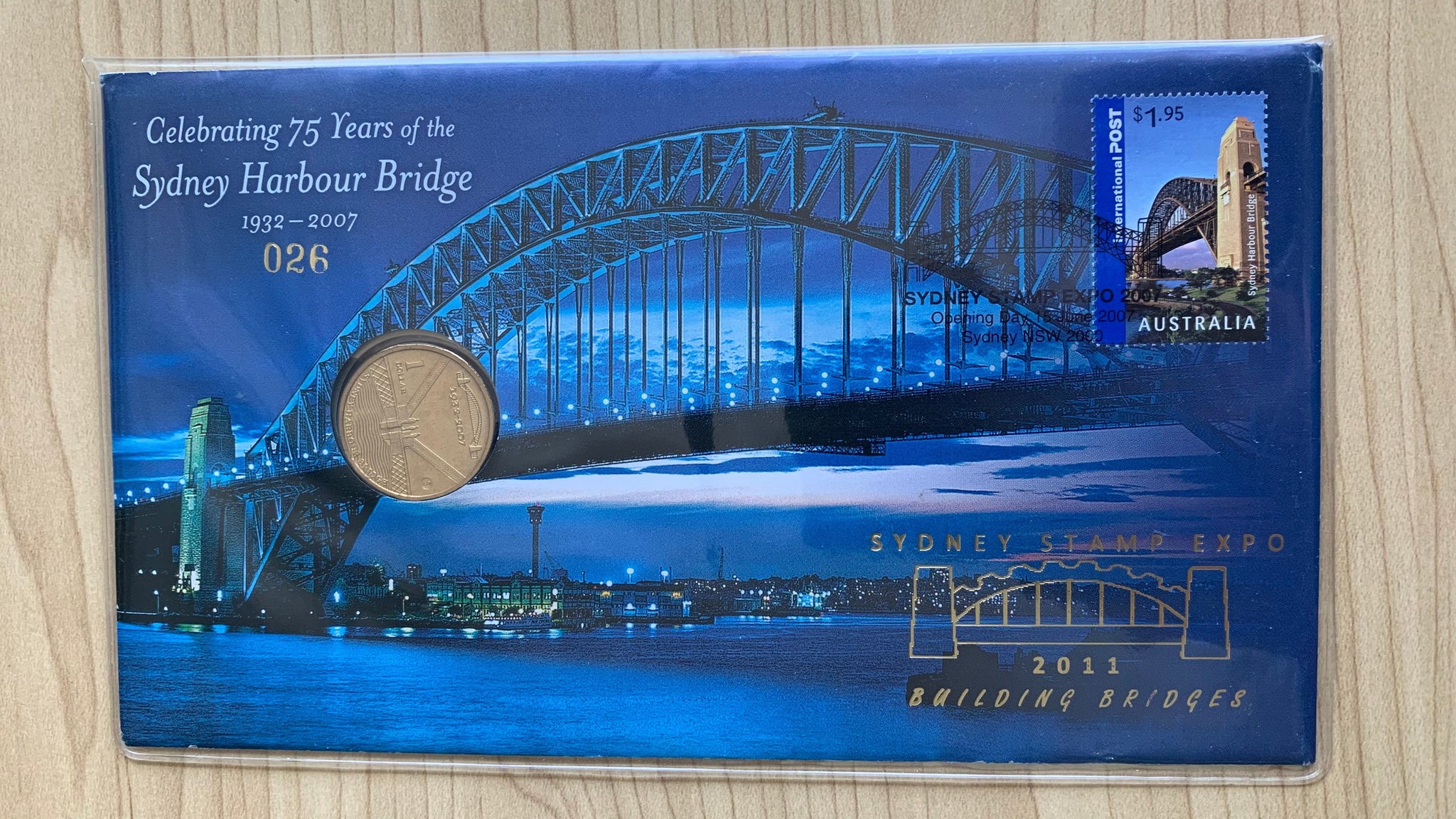 2007 Australia Sydney Harbour Bridge PNC stamp coin overprinted 'Sydney Stamp Expo 2011'