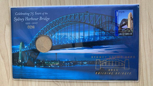2007 Australia Sydney Harbour Bridge PNC stamp coin overprinted 'Sydney Stamp Expo 2011'