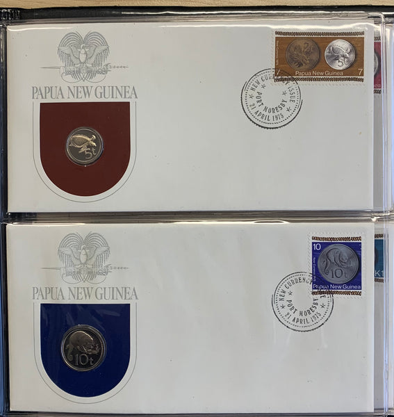 Papua New Guinea 1975 Proof Stamp Coin Covers includes 5K & 10K Silver Coins