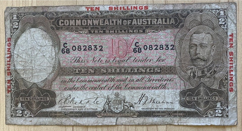 Australia 10/- 1934 R10 Commonwealth of Australia Riddle/Sheehan