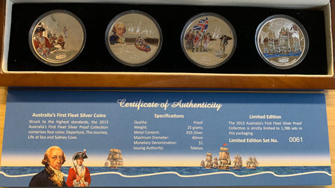 Tokelau 2013 $1 x 4 Australia's First Fleet .925 Silver Proof Coin Set Box Cert