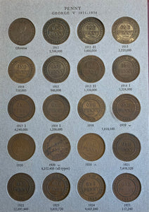 Australia 1911-64 One Penny, 1d Collection. Complete except 1930 but includes 1925 & 1946