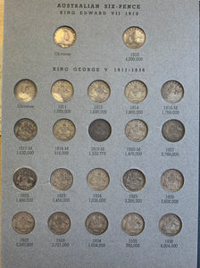 Australian Silver Six Pence 6d collection complete