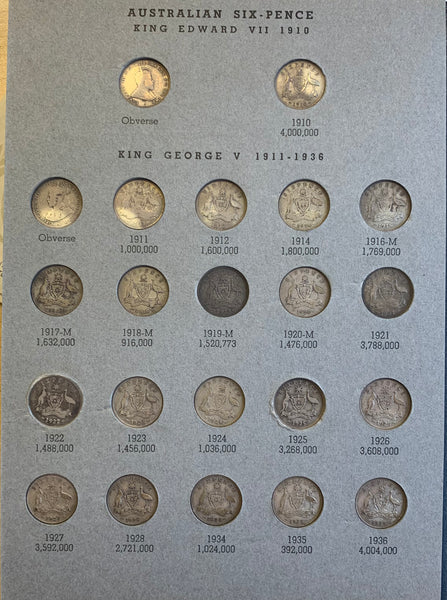 Australian Silver Six Pence 6d collection complete