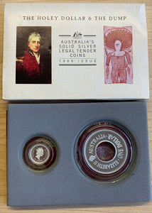 Australia1989 Perth Mint Commemorative $1 Holey Dollar and 25c Dump 1oz and 1/4oz Silver Coins