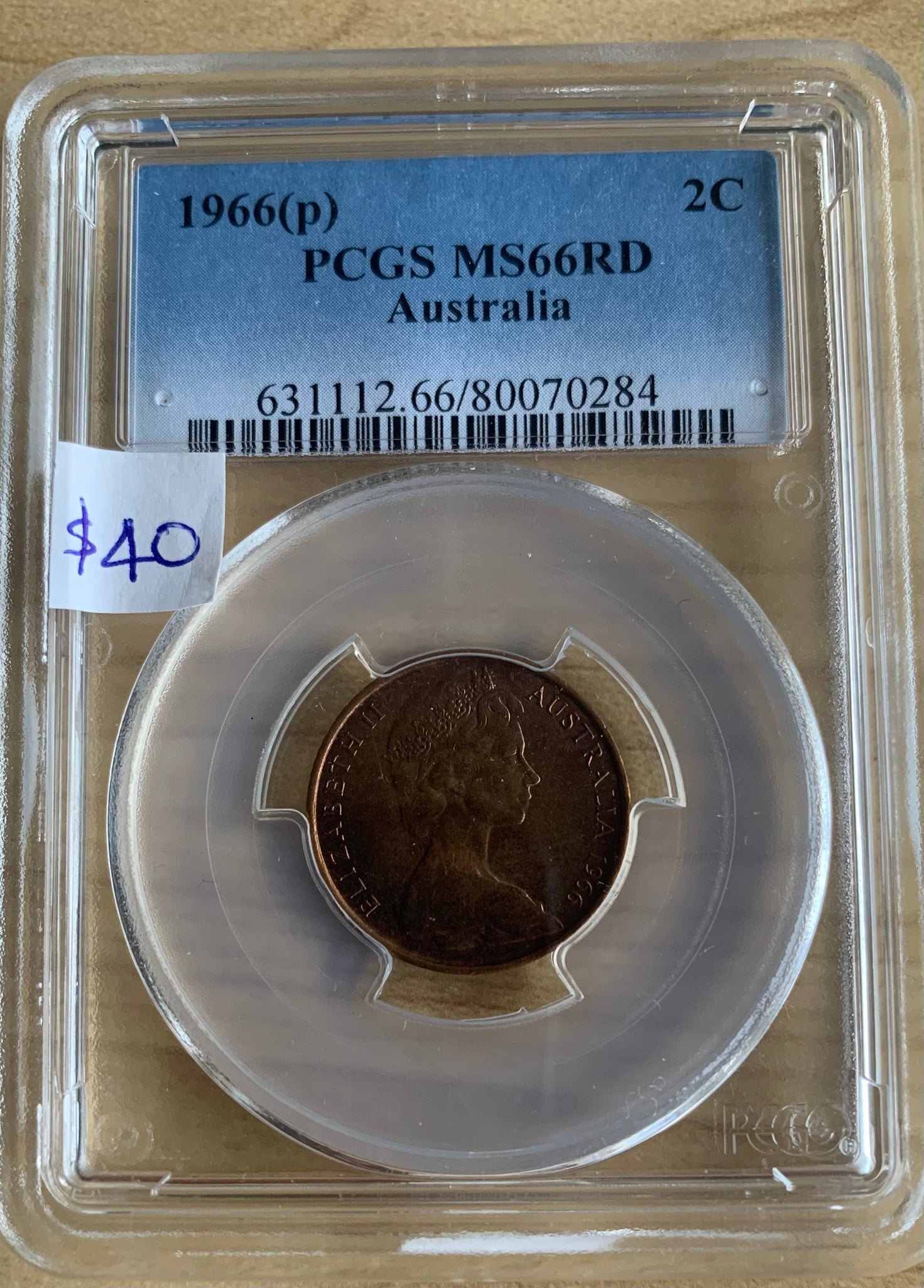 Australia 1966 Perth Mint 2c Two Cent  PCGS Graded MS66RD