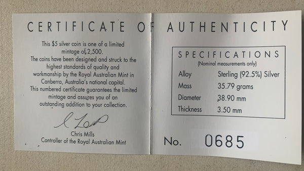 Australia 1992 Royal Australian Mint $5 Space Silver Proof Coin. Rare.