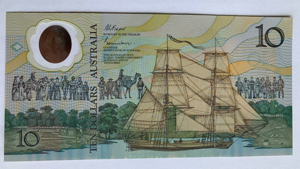 Australia R310bF Ten Dollar $10 Johnston/Fraser Polymer "AB10" 2nd Release First Prefix Unc