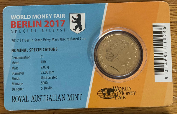 Australia 2017 Royal Australian Mint $1 Mob of Roos Uncirculated Coin World Money Fair Berlin Mintmark