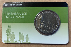 2005 Australia 50c Fifty Cents End of WWII Carded Uncirculated Coin