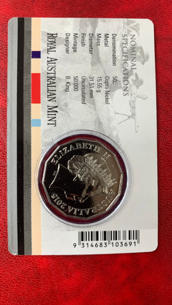 2015 RAM 50c Fifty Cents Australia at War Tobruk Carded Coin