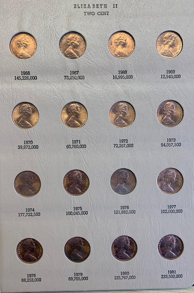 Australia 1966 - 1991 One cent & Two Cents 1c & 2c Uncirculated Coin Collection in Dansco Supreme Album