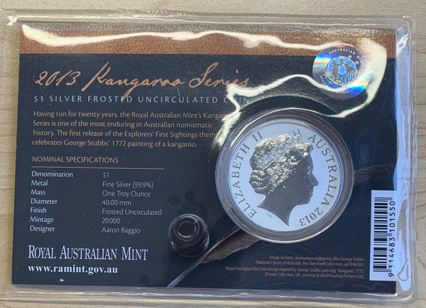 Australia 2013 Royal Australian Mint $1 1oz One Ounce Kangaroo Silver Coin