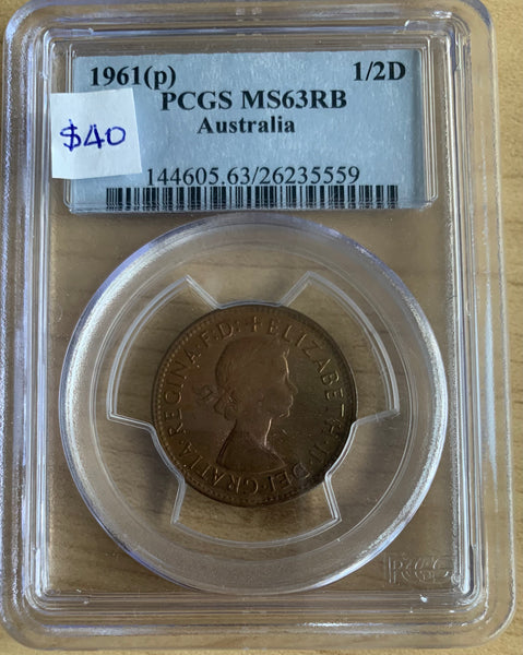 AUSTRALIA 1961 Perth Half Penny ½d PCGS MS63RB