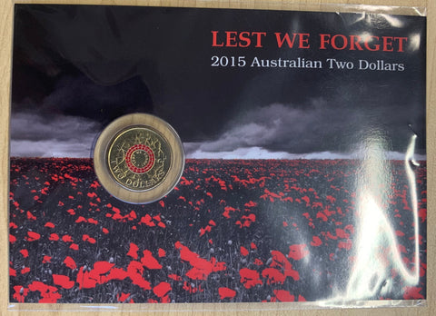 Australia 2015 Royal Australian Mint $2 Coloured Lest We Forget Coin.