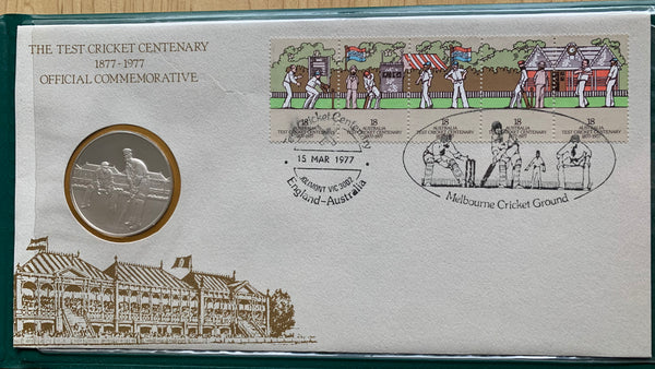 Australia 1977 Cricket Test Centenary Silver Medallion Cover