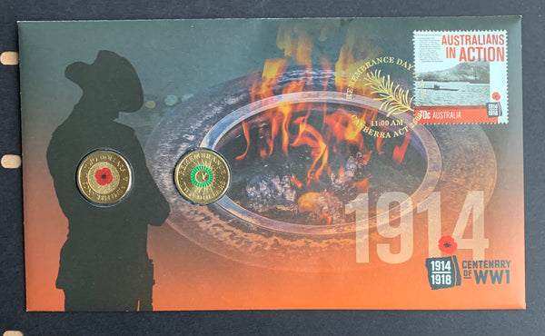 2014 Remembrance Day $2 Coloured Coins 2012 Poppy "C" mintmark $2 & 2014 $2 Ballot PNC