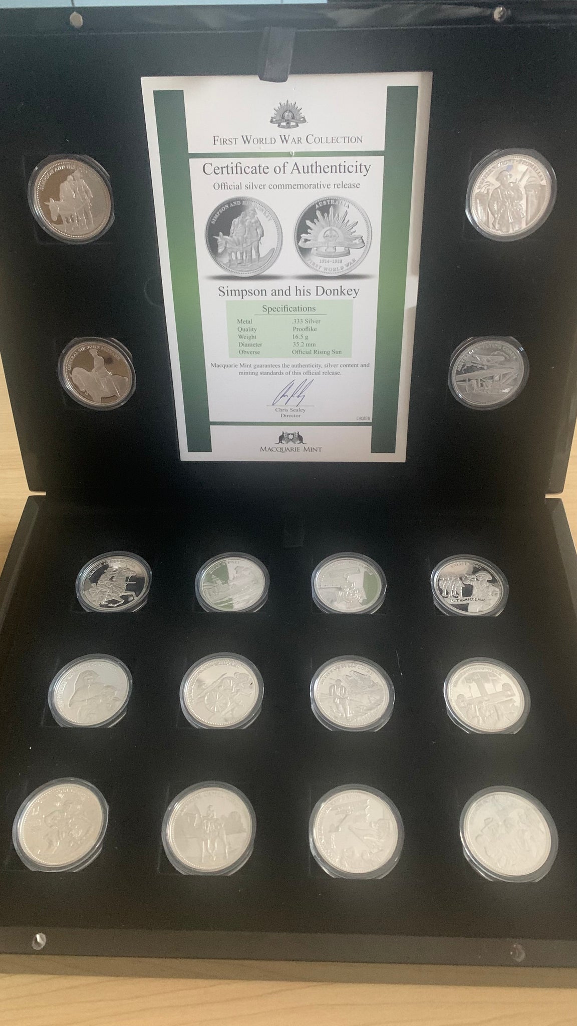 Macquarie Mint First World War Australian Silver Commemorative Collection of 16 medallions