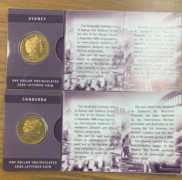 Australia 2000 Royal Australian Mint $1 Olymphilex Uncirculated Coins C & S mintmarks in RAM fdolders