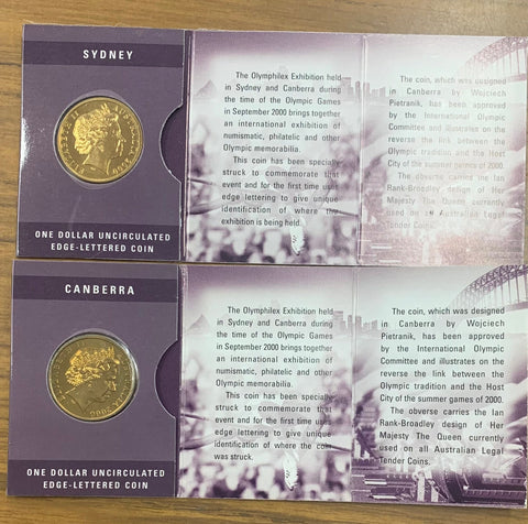Australia 2000 Royal Australian Mint $1 Olymphilex Uncirculated Coins C & S mintmarks in RAM fdolders