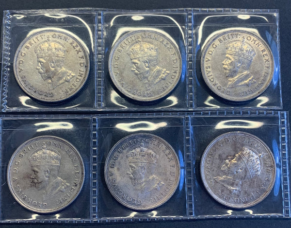 Australia 1927 2/- Florin Canberra Commemorative, selection of 6 Coins EF to Uncirculated