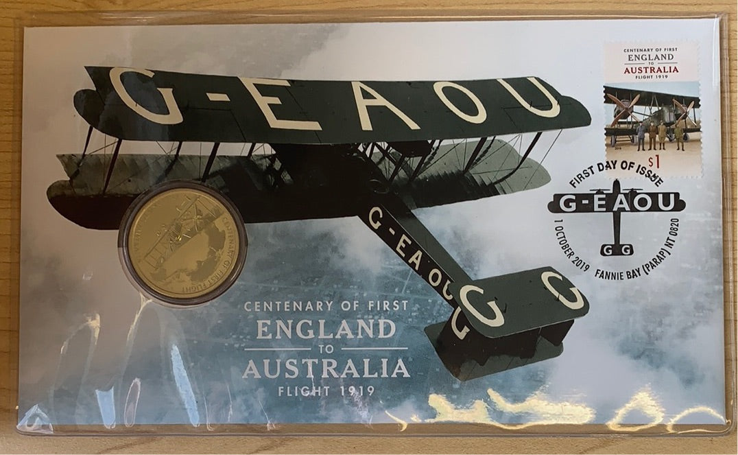 Australia 2019 Flight Centenary G - EA OU PNC with $1 coin