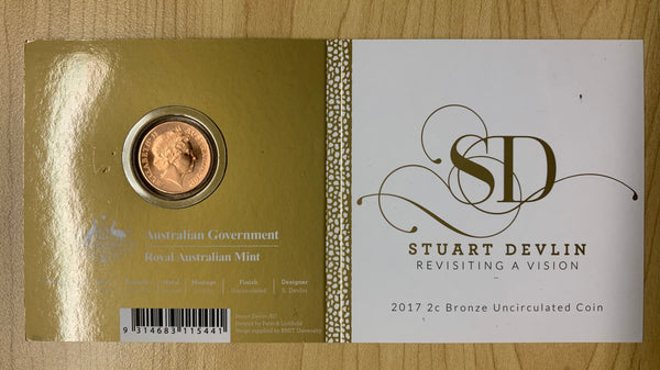 2017 Royal Australian Mint Stuart Devlin Uncirculated 2c Two Cents Carded Coin