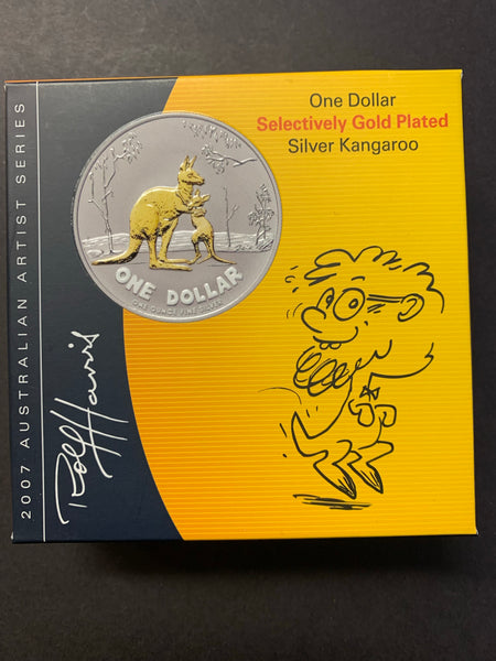 Australia 2007 Royal Australian Mint $1 Kangaroo Rolf Harris design Gold Plated Ounce Silver Proof