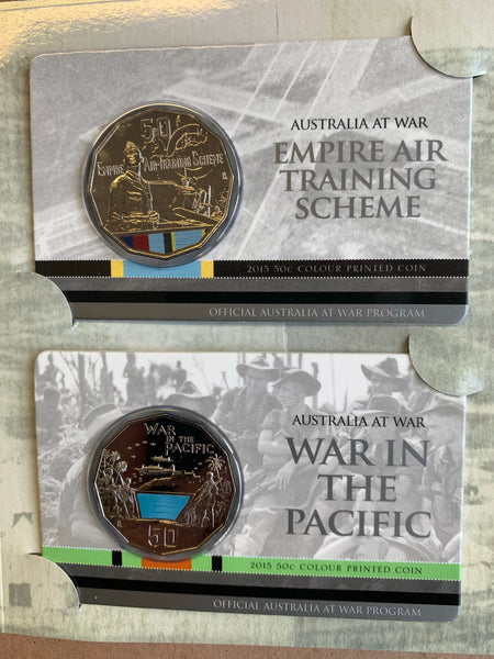Australia 2014 - 2016 Royal Australian Mint Fifty Cents 50c Australians at War set of 18 Mint Coins on cards as issued