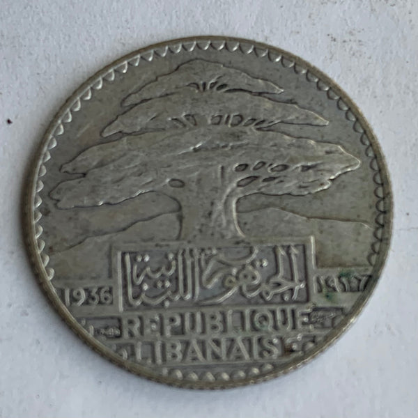 Lebanon 1936 25 Piastres Silver Very Fine Condition