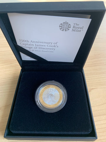 Great Britain 2019 UK Captain Cook 2 Pounds Gold Plated .925 Silver Proof Coin