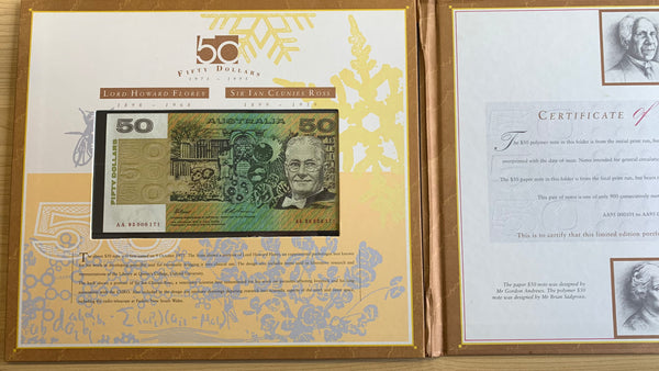 Australia 1995 $50 Paper & $50 Polymer Banknote Folder only 900 made