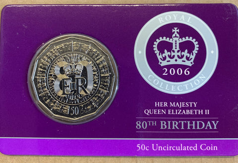 2006 Australia 50c Fifty Cents 80th Birthday Queen Elizabeth Uncirculated Coin