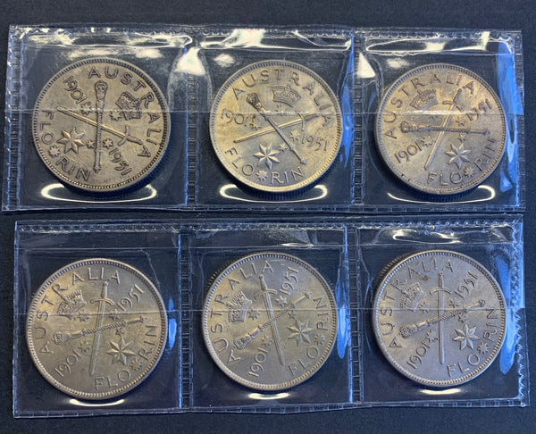 Australia 1951 Florin 2/- Federation Jubilee EF to Uncirculated x 6