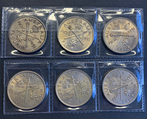 Australia 1951 Florin 2/- Federation Jubilee EF to Uncirculated x 6