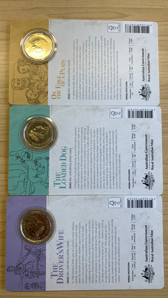 2022 RAM Henry Lawson Treasured Australian Stories Set of 3 50 Cents 50c Carded Uncirculated Coins
