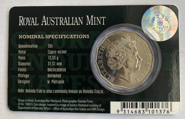 Australia 2012 Royal Australian Mint 50c Fifty Cents Kokoda Trail carded Uncirculated Coin